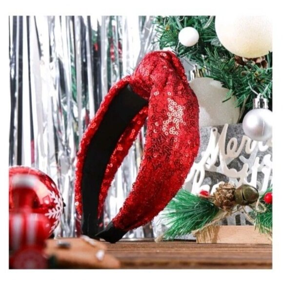 Christmas Knot Headbands for Women Sequins Hairbands Wide Glitter Headband Girls - Picture 5 of 7